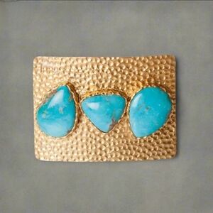Gold Hammered Belt Buckle with Turquoise Stones